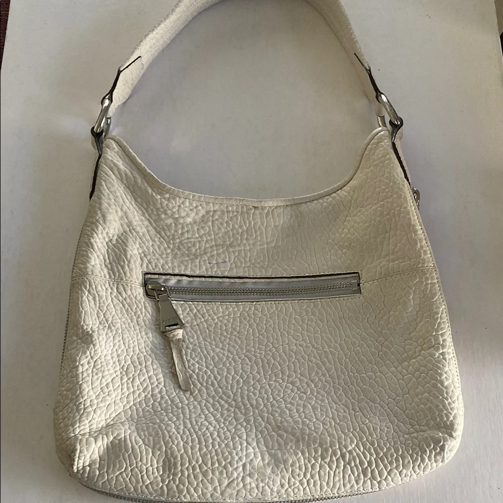 Aimee Kestenberg Elegant White Leather Zip Around Expandable Shoulder Bag